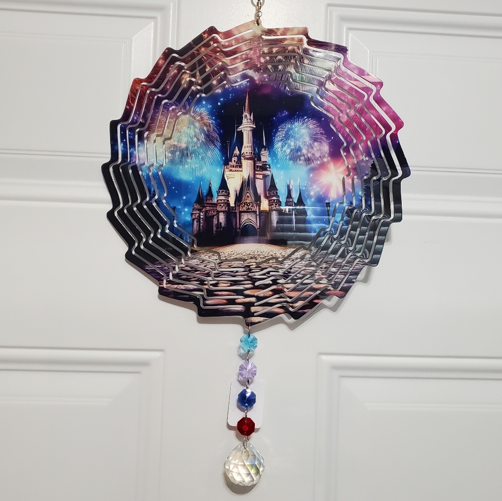 Cinderella Castle & Fireworks Double sided 3D Wind Spinner